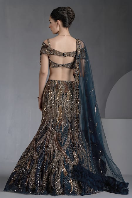 Chaashni By Maansi And Ketan Metallic Sequin Cutdana Embellished Mermaid Lehenga Set 