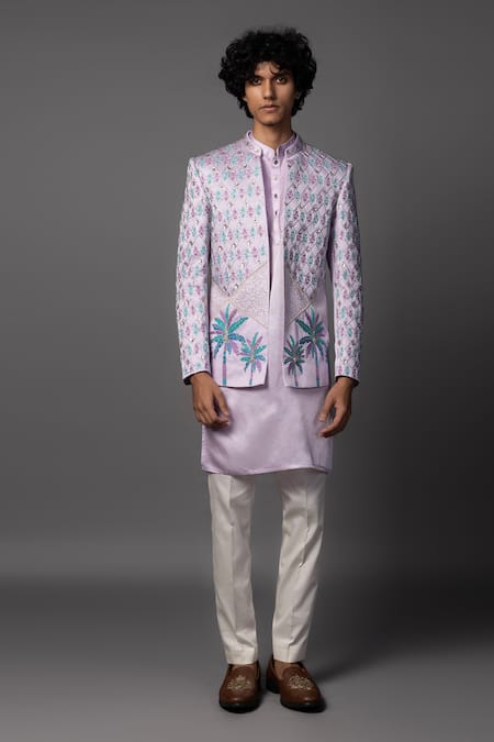 Paarsh Lilac Embroidered Prince Coat Set 