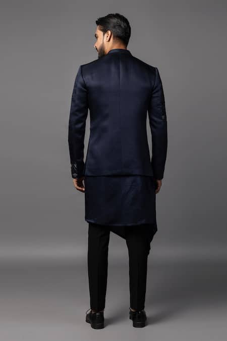 PAARSH Navy Cutdana Embroidered Prince Coat Set 