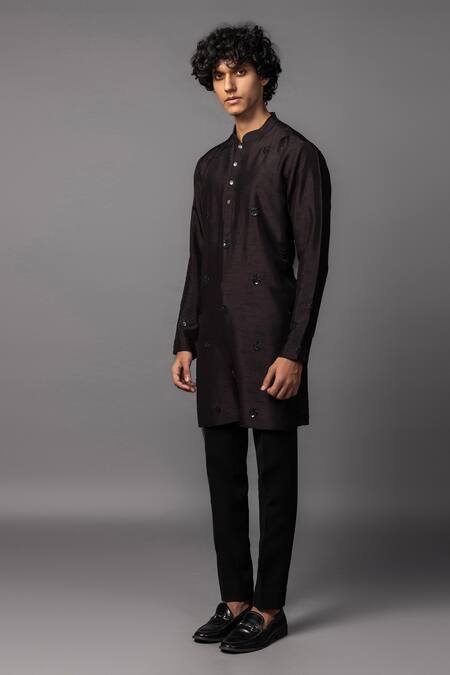 PAARSH Brown Bamboo Sequins, Beads, Embroidery Floral Kurta Set Online at Aza Fashions PAARSH_Brown Bamboo Sequins, Beads, Embroidery Floral Kurta Set _Online_at_Aza_Fashions