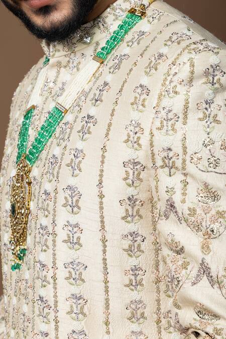 Buy PAARSH Pink Bamboo, Silk Cut Work, Embroidery Floral Sherwani Set Online at Aza Fashions Buy_PAARSH_Pink Bamboo, Silk Cut Work, Embroidery Floral Sherwani Set _Online_at_Aza_Fashions