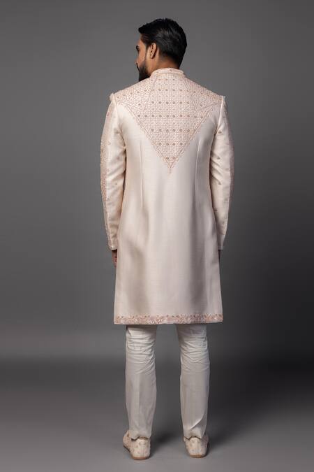 PAARSH Peach Geometric Embroidered Sherwani Set 