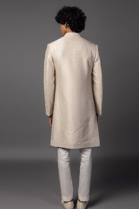 PAARSH Fawn Resham Embroidered Sherwani Set 
