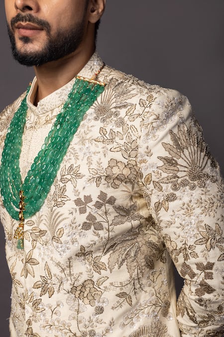 Buy_PAARSH_Ivory Bamboo Embroidery Dori Sherwani Set _Online_at_Aza_Fashions