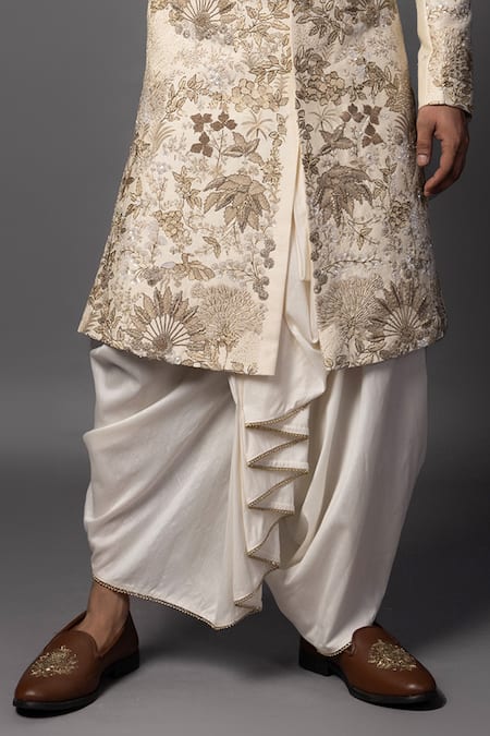 Shop_PAARSH_Ivory Bamboo Embroidery Dori Sherwani Set _Online_at_Aza_Fashions