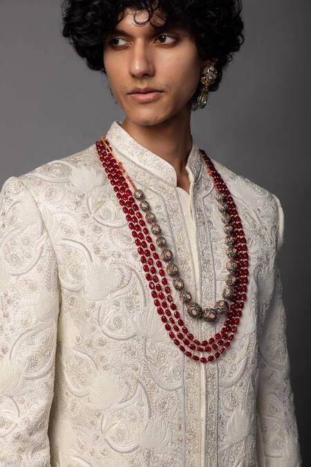 Buy PAARSH Ivory Linen, Satin Metallic Thread Paisley Embroidered Sherwani Set Online at Aza Fashions Buy_PAARSH_Ivory Linen, Satin Metallic Thread Paisley Embroidered Sherwani Set _Online_at_Aza_Fashions