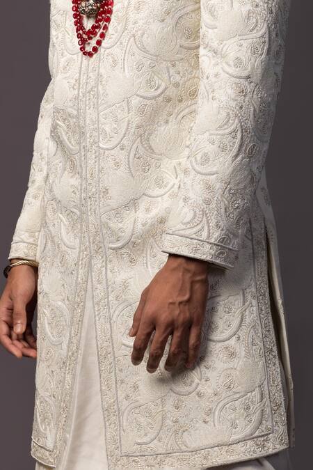 Buy PAARSH Ivory Linen, Satin Metallic Thread Paisley Embroidered Sherwani Set Buy_PAARSH_Ivory Linen, Satin Metallic Thread Paisley Embroidered Sherwani Set