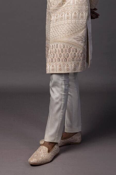 Shop_PAARSH_Peach Linen, Satin Diamonds, Embroidery Dori Sherwani Set _Online_at_Aza_Fashions