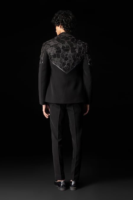 PAARSH Black Cutdana Embroidered Tuxedo Set 