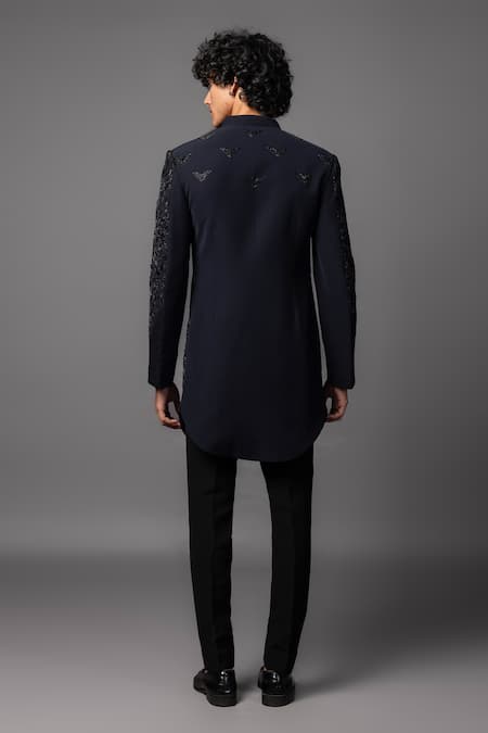 PAARSH Cutdana Embroidered Navy Blue Achkan & Pant 