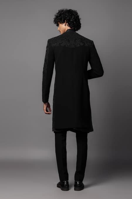 PAARSH Black Embroidered Sherwani Pant Set 