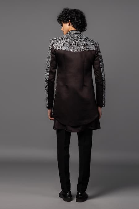 PAARSH Brown Zari Embroidered Sherwani & Kurta Set 