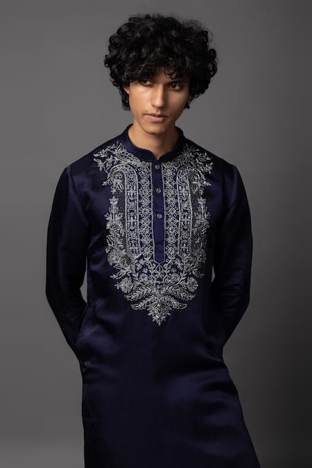 PAARSH Purple Linen, Satin Cut Work Floral Embroidered Kurta Set Online at Aza Fashions PAARSH_Purple Linen, Satin Cut Work Floral Embroidered Kurta Set _Online_at_Aza_Fashions