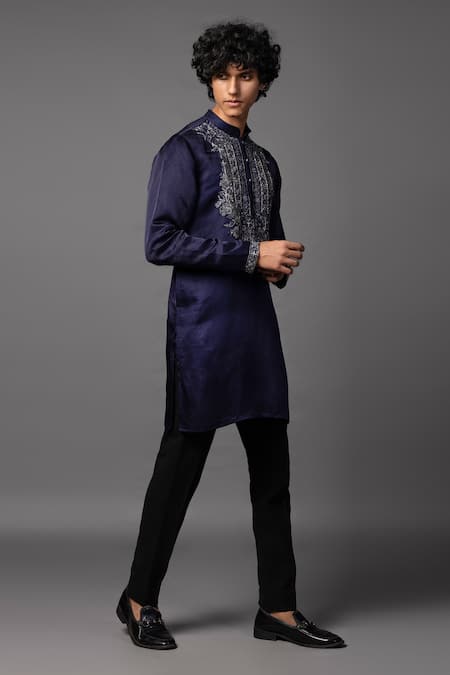 Buy PAARSH Purple Linen, Satin Cut Work Floral Embroidered Kurta Set Online at Aza Fashions Buy_PAARSH_Purple Linen, Satin Cut Work Floral Embroidered Kurta Set _Online_at_Aza_Fashions