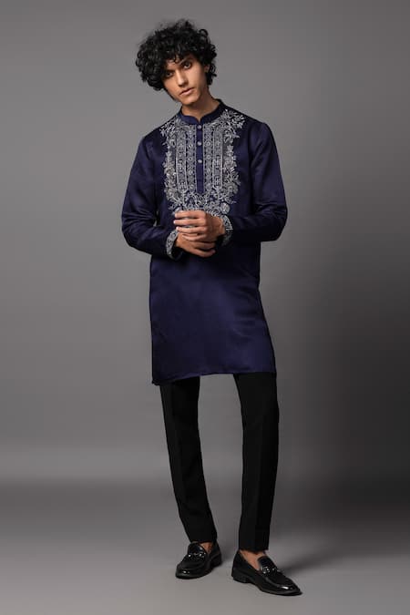 Shop PAARSH Purple Linen, Satin Cut Work Floral Embroidered Kurta Set Online at Aza Fashions Shop_PAARSH_Purple Linen, Satin Cut Work Floral Embroidered Kurta Set _Online_at_Aza_Fashions