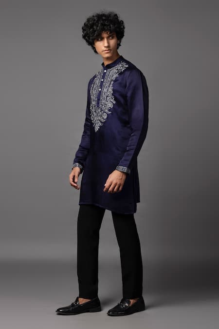 PAARSH Purple Linen, Satin Cut Work Floral Embroidered Kurta Set at Aza Fashions PAARSH_Purple Linen, Satin Cut Work Floral Embroidered Kurta Set _at_Aza_Fashions