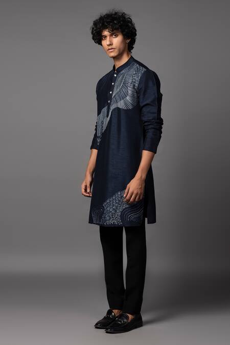 Buy_PAARSH_Blue Bamboo, Cotton Embroidery Kantha Wave Kurta Set _Online_at_Aza_Fashions