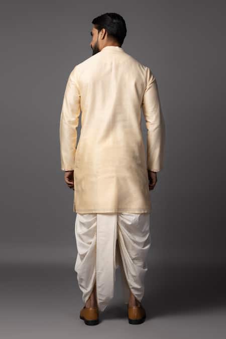 Shop_PAARSH_Peach Chanderi Piping Embroidered Kurta _at_Aza_Fashions