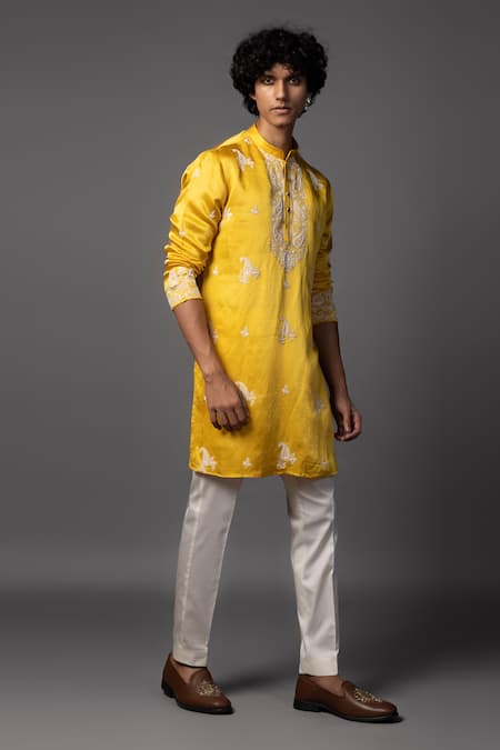 Buy PAARSH Yellow Linen, Satin, Cotton Pearls, Embroidery Paisley Kurta Set Online at Aza Fashions Buy_PAARSH_Yellow Linen, Satin, Cotton Pearls, Embroidery Paisley Kurta Set _Online_at_Aza_Fashions