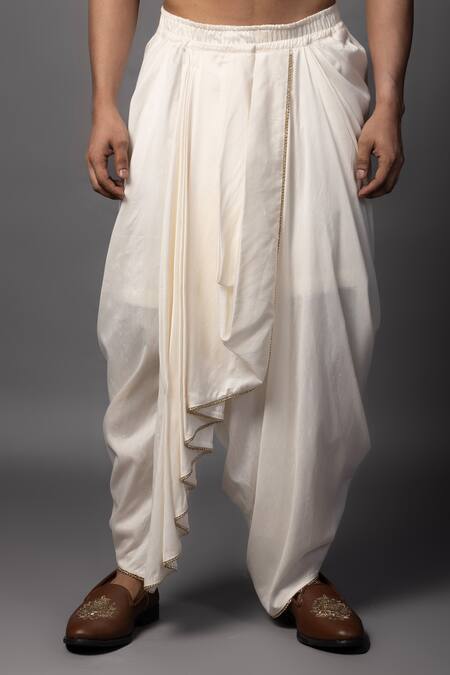 PAARSH_Red Linen, Satin, Cotton Cut Work Embroidered Kurta Set With Dhoti Pant _at_Aza_Fashions