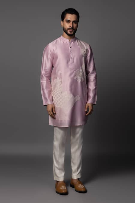 PAARSH Purple Silk, Cotton Embroidery Thread Lilac Kurta Set Online at Aza Fashions PAARSH_Purple Silk, Cotton Embroidery Thread Lilac Kurta Set _Online_at_Aza_Fashions