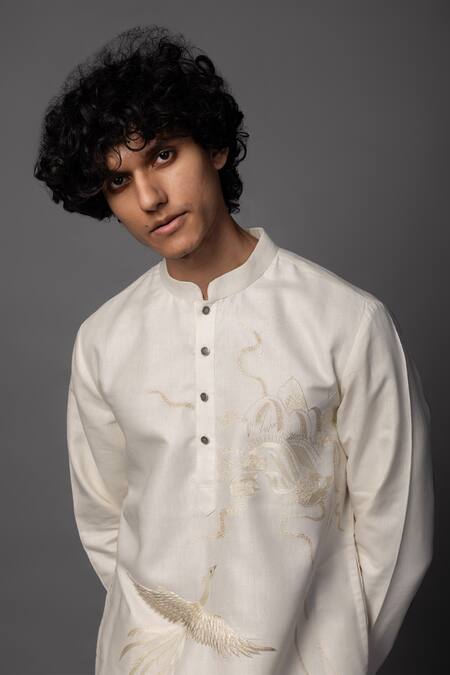 Shop PAARSH Ivory Bamboo Embroidery Resham Kurta Set Online at Aza Fashions Shop_PAARSH_Ivory Bamboo Embroidery Resham Kurta Set _Online_at_Aza_Fashions