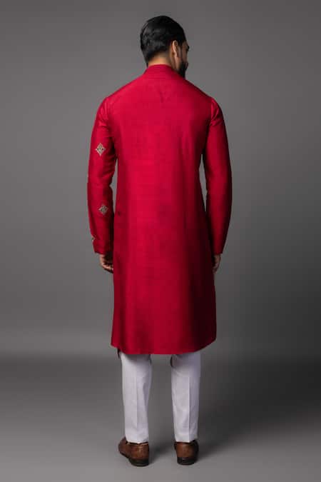 Shop PAARSH Red Bamboo Embroidery Kasuti Asymmetric Kurta Set at Aza Fashions Shop_PAARSH_Red Bamboo Embroidery Kasuti Asymmetric Kurta Set _at_Aza_Fashions