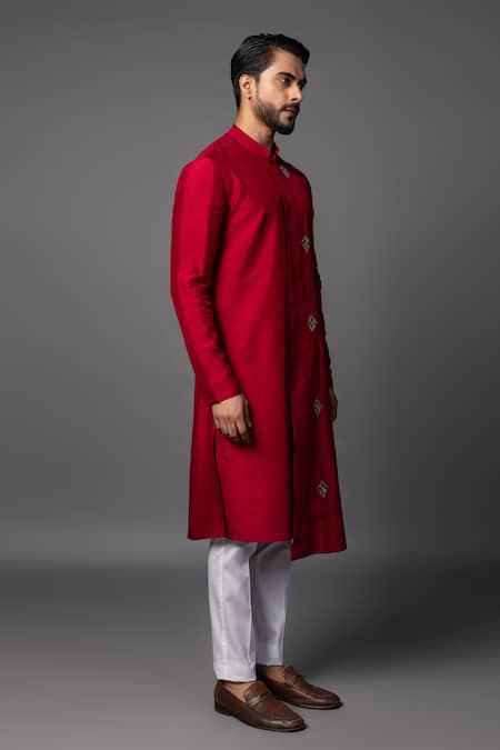 Buy PAARSH Red Bamboo Embroidery Kasuti Asymmetric Kurta Set Online at Aza Fashions Buy_PAARSH_Red Bamboo Embroidery Kasuti Asymmetric Kurta Set _Online_at_Aza_Fashions