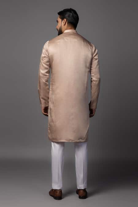 Shop PAARSH Beige Linen Pintuck Kurta And Pant Pyjama Set at Aza Fashions Shop_PAARSH_Beige Linen Pintuck Kurta And Pant Pyjama Set _at_Aza_Fashions