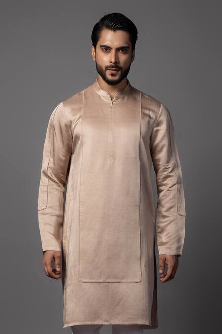PAARSH Beige Linen Pintuck Kurta And Pant Pyjama Set Online at Aza Fashions PAARSH_Beige Linen Pintuck Kurta And Pant Pyjama Set _Online_at_Aza_Fashions
