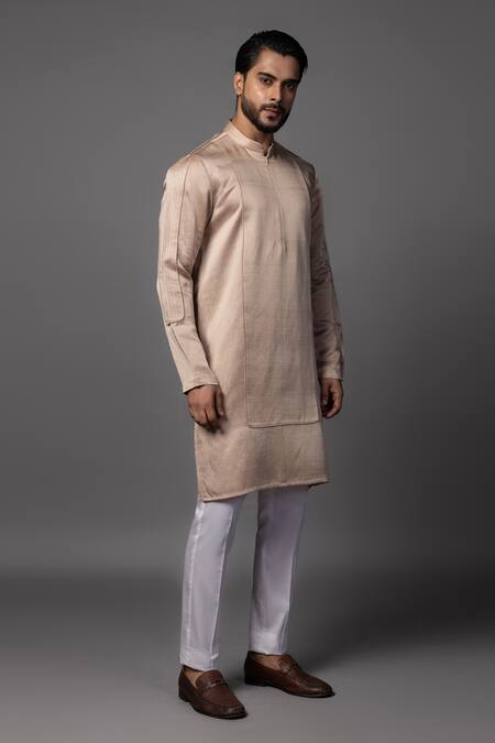 Buy PAARSH Beige Linen Pintuck Kurta And Pant Pyjama Set Online at Aza Fashions Buy_PAARSH_Beige Linen Pintuck Kurta And Pant Pyjama Set _Online_at_Aza_Fashions