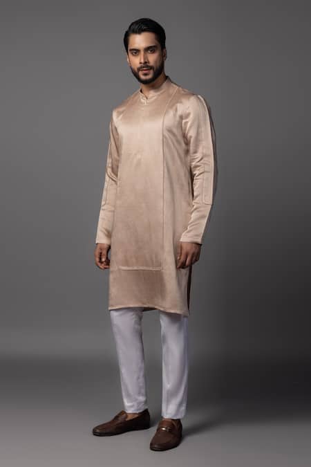 Shop PAARSH Beige Linen Pintuck Kurta And Pant Pyjama Set Online at Aza Fashions Shop_PAARSH_Beige Linen Pintuck Kurta And Pant Pyjama Set _Online_at_Aza_Fashions