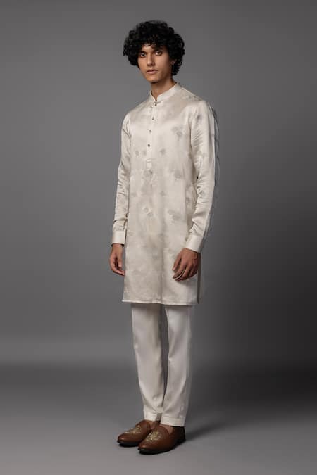 Buy_PAARSH_Gray Linen Embroidery Grey Resham Kurta Set _Online_at_Aza_Fashions