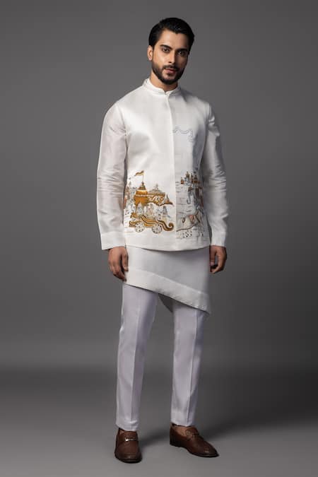 PAARSH Embroidered Bundi Asymmetric Kurta Set 
