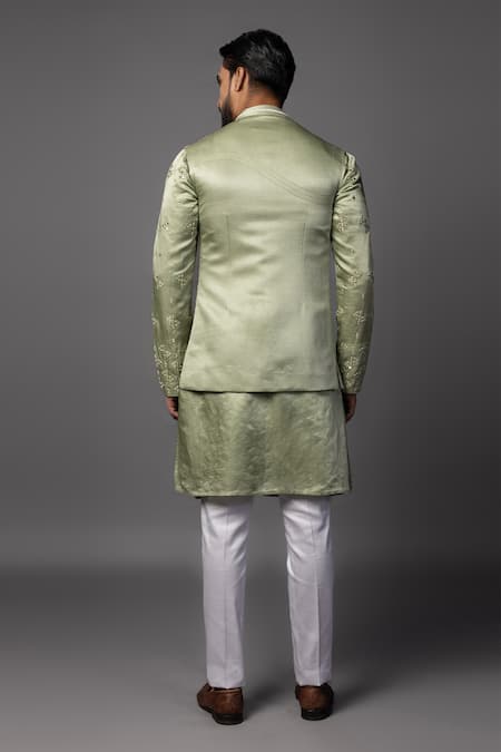 PAARSH Asymmetric Maple Leaf Embroidered Bundi Set 