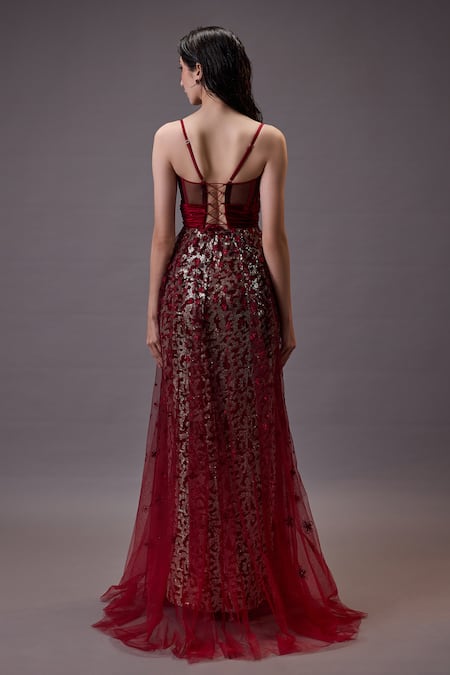 Cedar & Pine Floral Sequin Embroidered Ombre Gown 