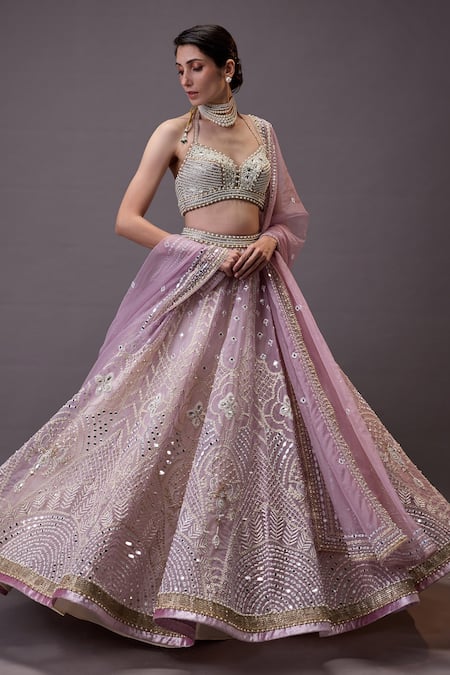 Cedar & Pine Purple Organza Embroidery, Sequins, Pearls, Mirrors Hand Lilac Lehenga Set Online at Aza Fashions Cedar & Pine_Purple Organza Embroidery, Sequins, Pearls, Mirrors Hand Lilac Lehenga Set _Online_at_Aza_Fashions