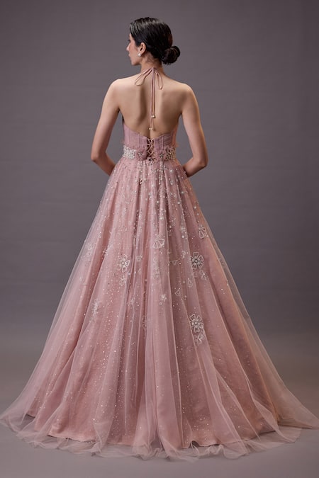 Cedar & Pine Soft Pink Floral Embroidered Gown 