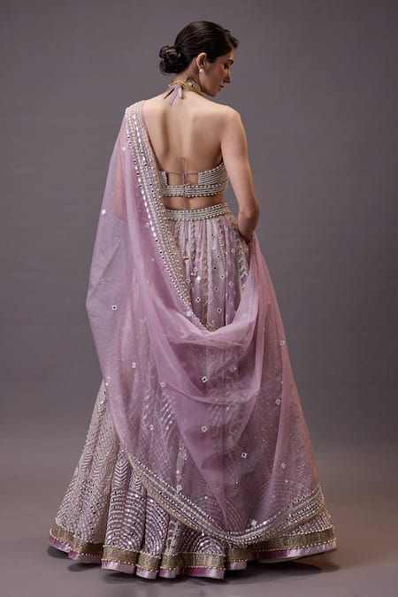 Shop Cedar & Pine Purple Organza Embroidery, Sequins, Pearls, Mirrors Hand Lilac Lehenga Set at Aza Fashions Shop_Cedar & Pine_Purple Organza Embroidery, Sequins, Pearls, Mirrors Hand Lilac Lehenga Set _at_Aza_Fashions