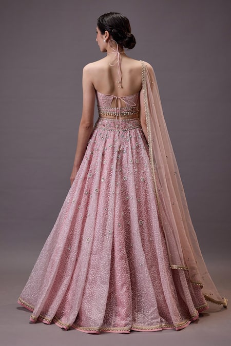 Cedar & Pine Pink Floral Embroidered Lehenga Set 