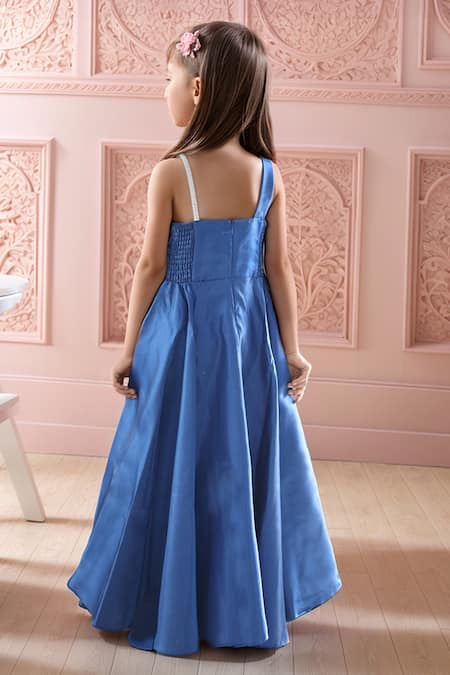 Petite Pomme Blue Flower Brooch Embellished Gown 