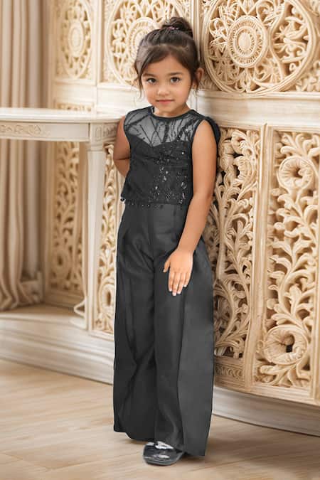 Samyukta Singhania Black Embroidered Sheer Top & Pant Set 