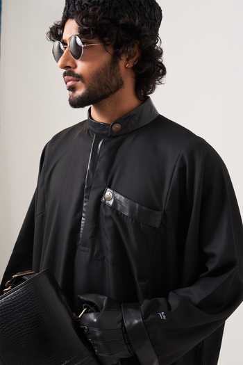 Tulpalav_Black Wool Checkered Long Kurta_Online_at_Aza_Fashions