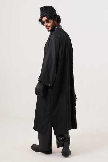 Shop_Tulpalav_Black Wool Checkered Long Kurta_Online_at_Aza_Fashions