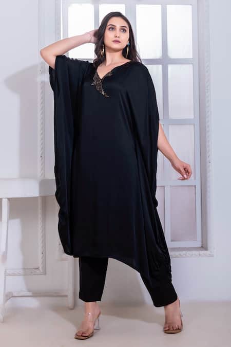 Namrataa Nopany Cutdana Bird Motif Satin Kaftan Dress 