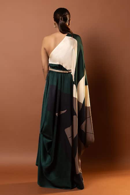 Vedika M Abstract Print Draped Maxi Dress 