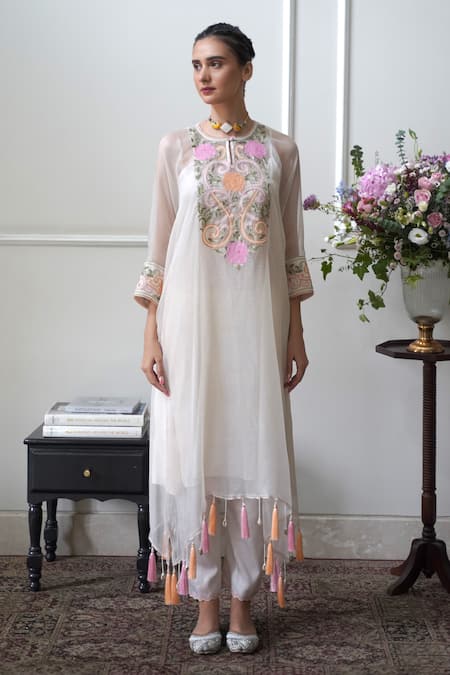 NABO Floral Embroidered Kaftan With Pant 