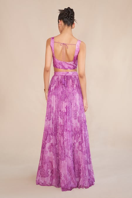 Ankita Dharman Floral Print Purple Lehenga Set 