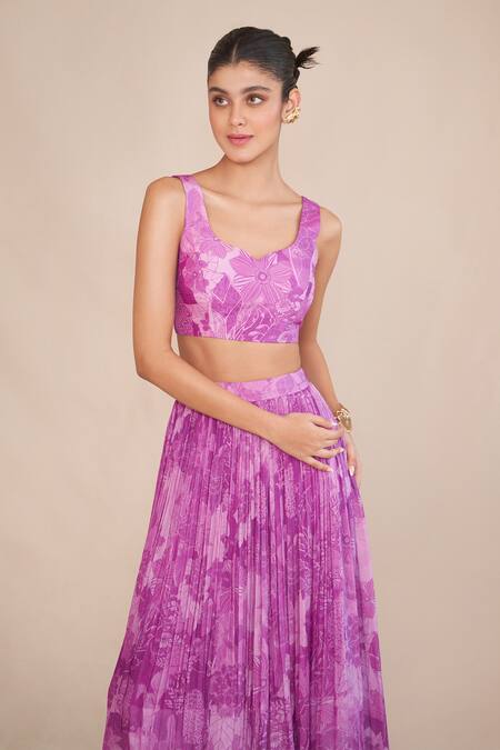 Ankita Dharman_Purple Lurex, Silk Organza Sequins, Embroidery, Zari Floral Print Lehenga Set _Online_at_Aza_Fashions