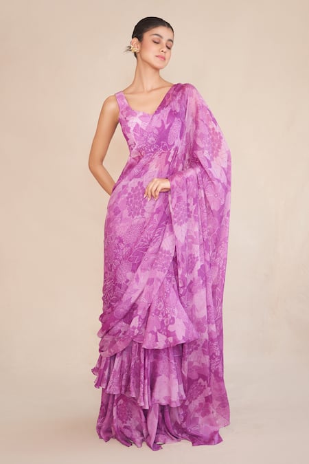 Ankita Dharman Blush Pre-Draped Ruffle Saree With Blouse 